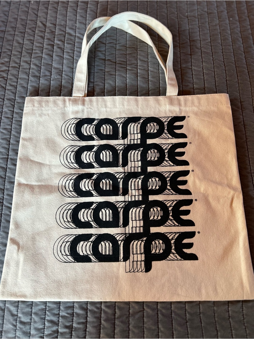 Canvas Tote Bag with Black 'Carpe' Graphic